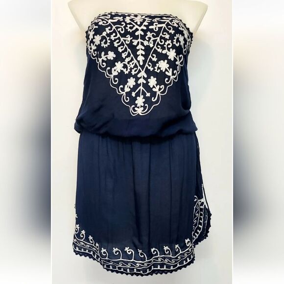 Cynthia Rowley Women's Blue Embroidered Cinch Waist Dress Romper Size Small - Picture 1 of 16